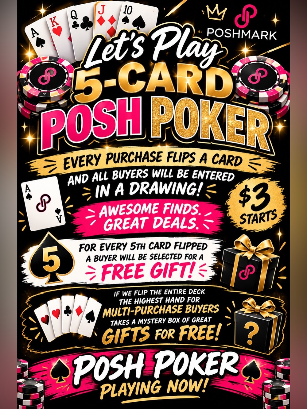 Posh Poker Promotional Poster - Black, Pink & Gold